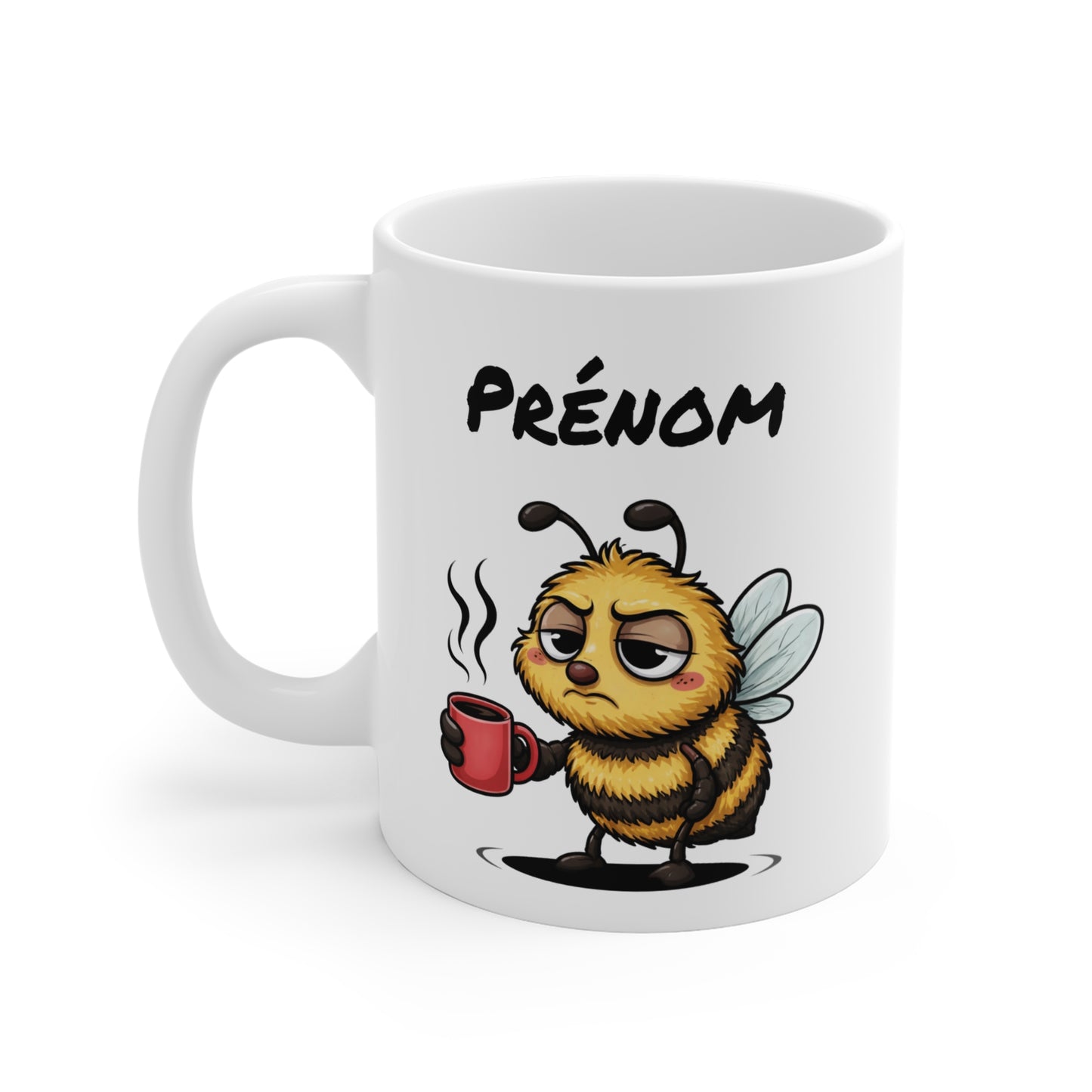 Tasse Personnalisable Abeille Fatiguée – Mug Humour Café Matin Difficile – Cadeau Drôle Prénom 325ml
