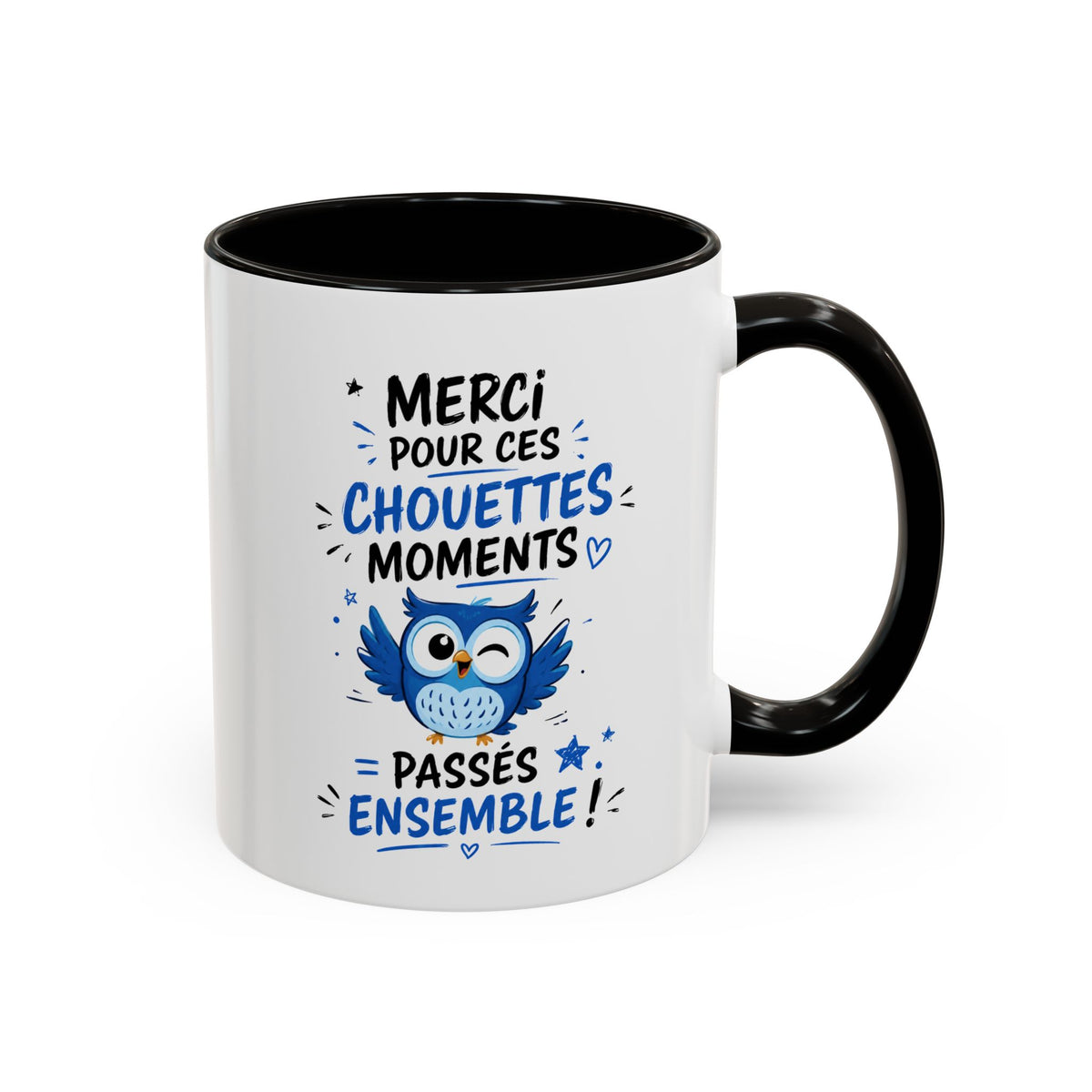 Mug Merci pour Ces Chouettes Moments – Tasse Remerciement avec Chouette – Cadeau Original Souvenir Noir Bleu Rouge