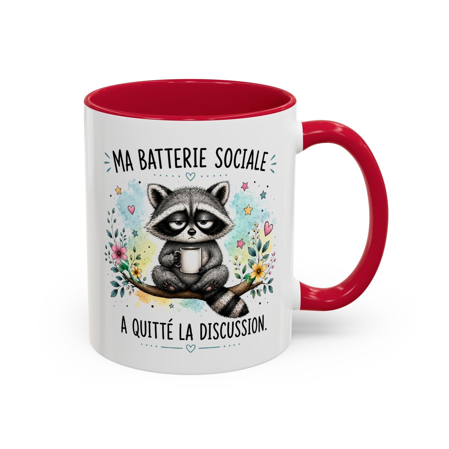 Tasse Raton Laveur Drôle Homme Femme – Mug Ma batterie sociale a quitté la discussion – Cadeau Humour Introverti 325 ml