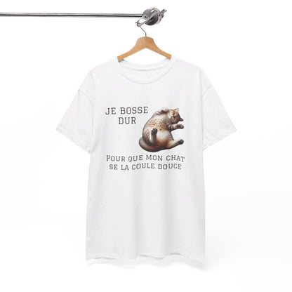 Tee shirt Chat Je Bosse Dur pour Mon Chat idée cadeau humour drôle amusant pour homme et femme