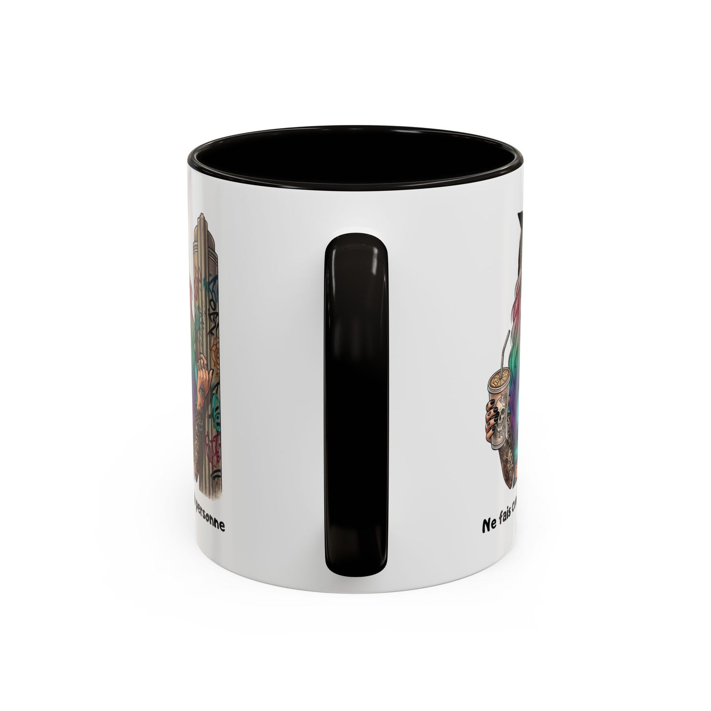 Tasse Femme Tattoo Street Art 325ml – Mug Céramique Design Urbain Coloré Cheveux Multicolores