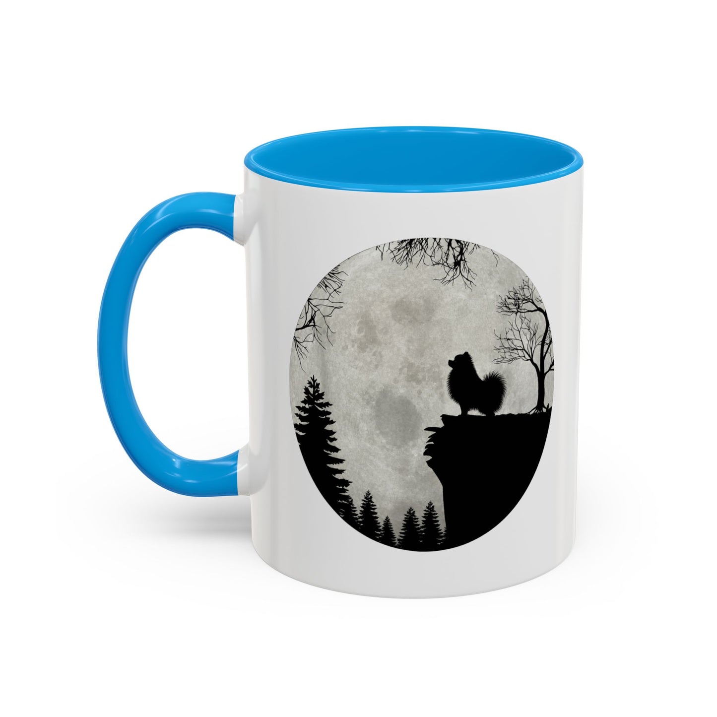 Tasse Spitz Nain Homme et Femme – Mug Chien Silhouette Pleine Lune Forêt – Cadeau Original pour Amoureux des Chiens 325 ml
