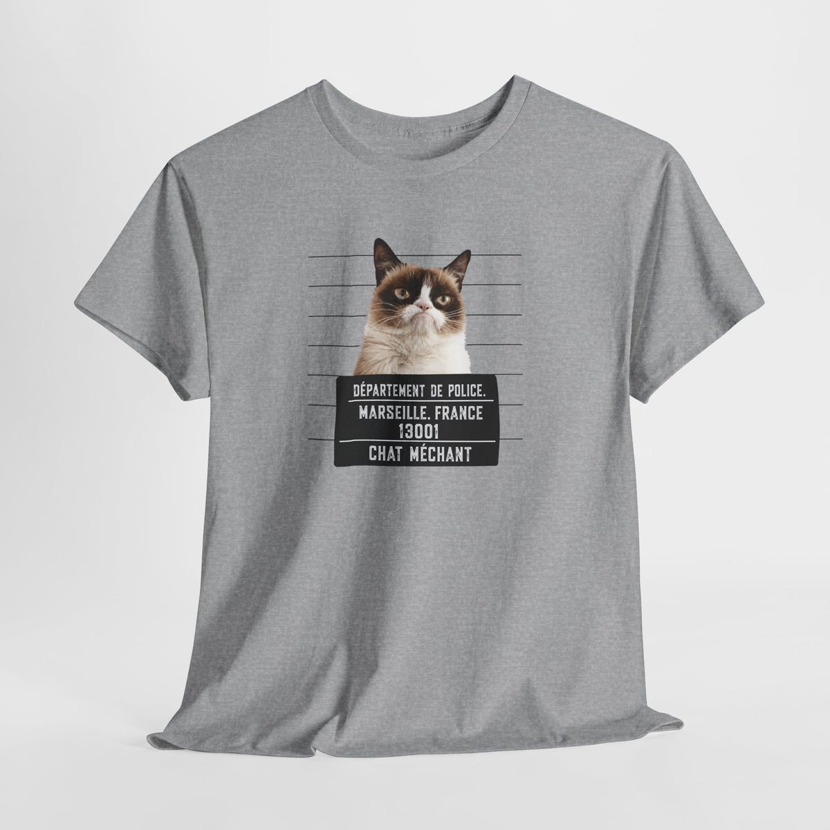 Tee Shirt Chat Homme Femme – Chat Méchant Humour Poste de Police – Idée Cadeau Amoureux des Chats Félin Drôle
