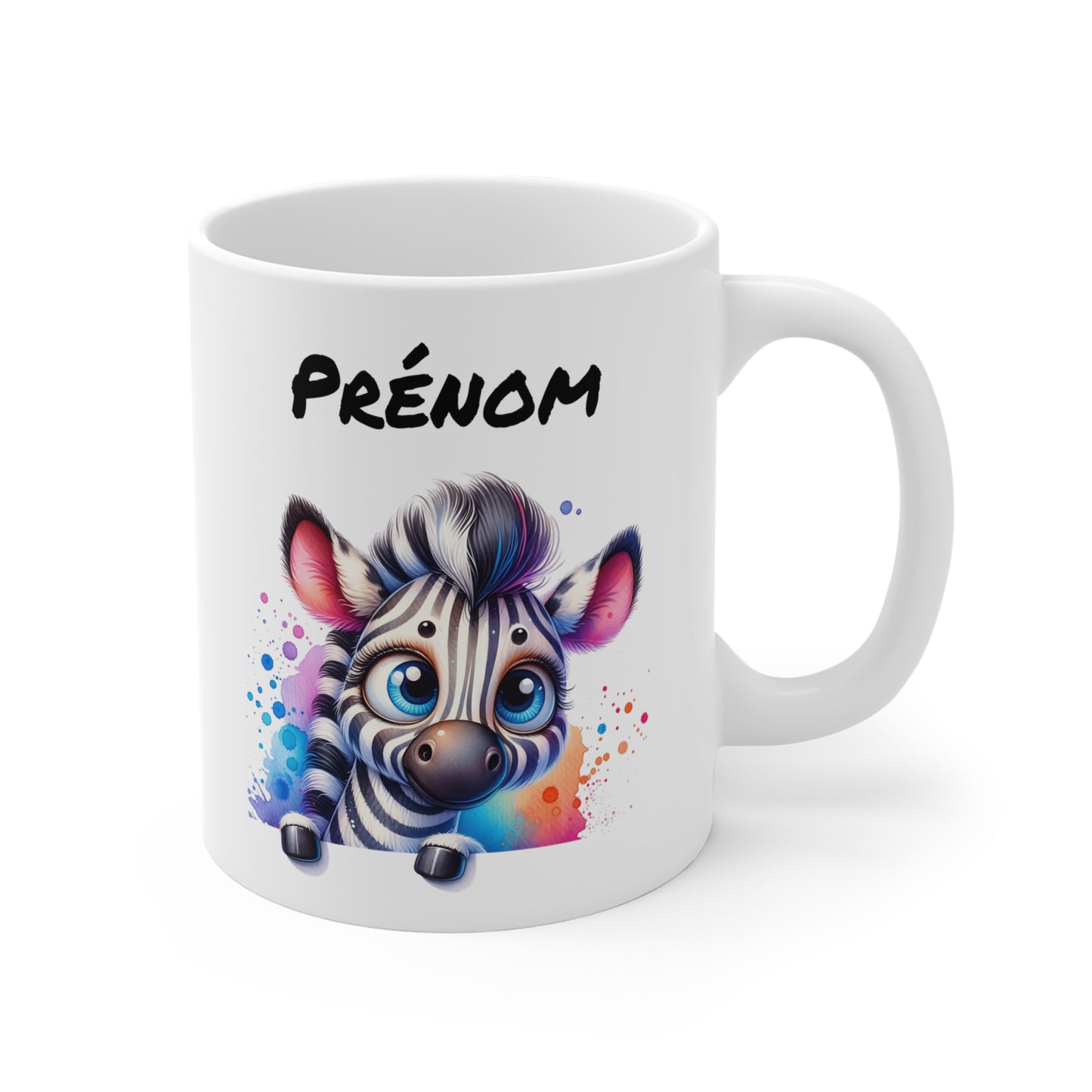 Tasse Personnalisable Zèbre Mignon – Mug Prénom Animal de la Savane – Cadeau Original Safari Coloré 325ml