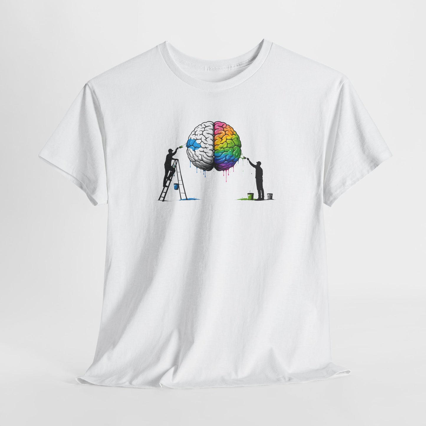 T-Shirt Cerveau Créatif Peinture – Tee Shirt Art et Intelligence Blanc Gris – Cadeau Artiste Créatif Homme Femme