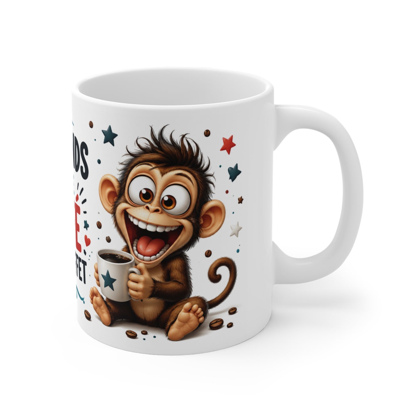 Tasse J’Attends Que Le Café Fasse Effet – Mug Singe Humour Café – Cadeau Drôle Homme Femme 325ml