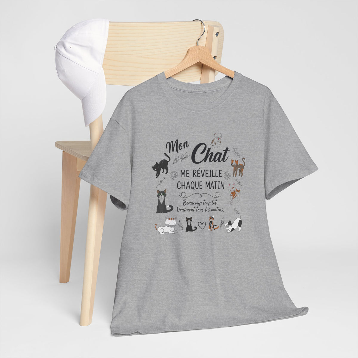 Tee Shirt Chat Homme Femme – Humour Réveil Matin et Fatigue – Idée Cadeau Amoureux des Chats Propriétaire de Félin