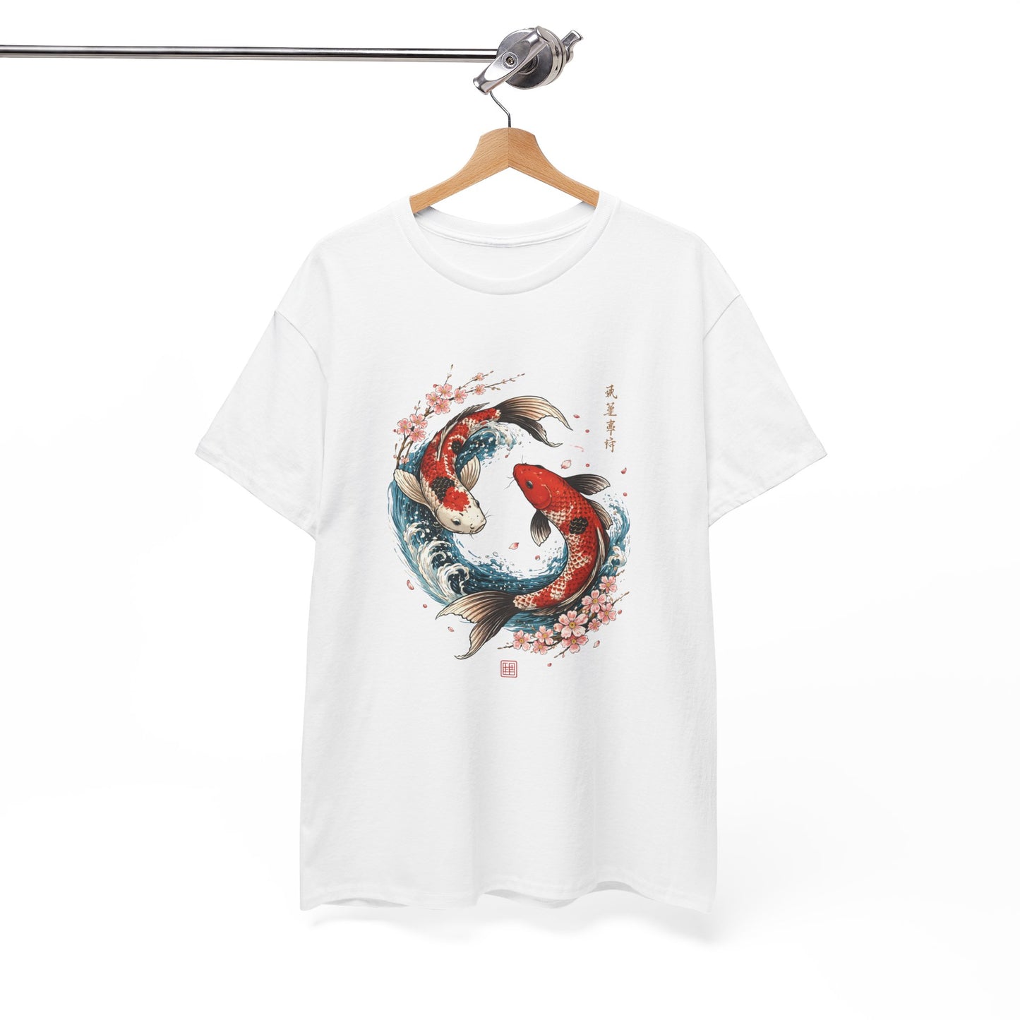 T-Shirt Carpe Koi Japonaise Yin Yang – Design Sakura et Vagues – Tee-Shirt Art Japonais Traditionnel