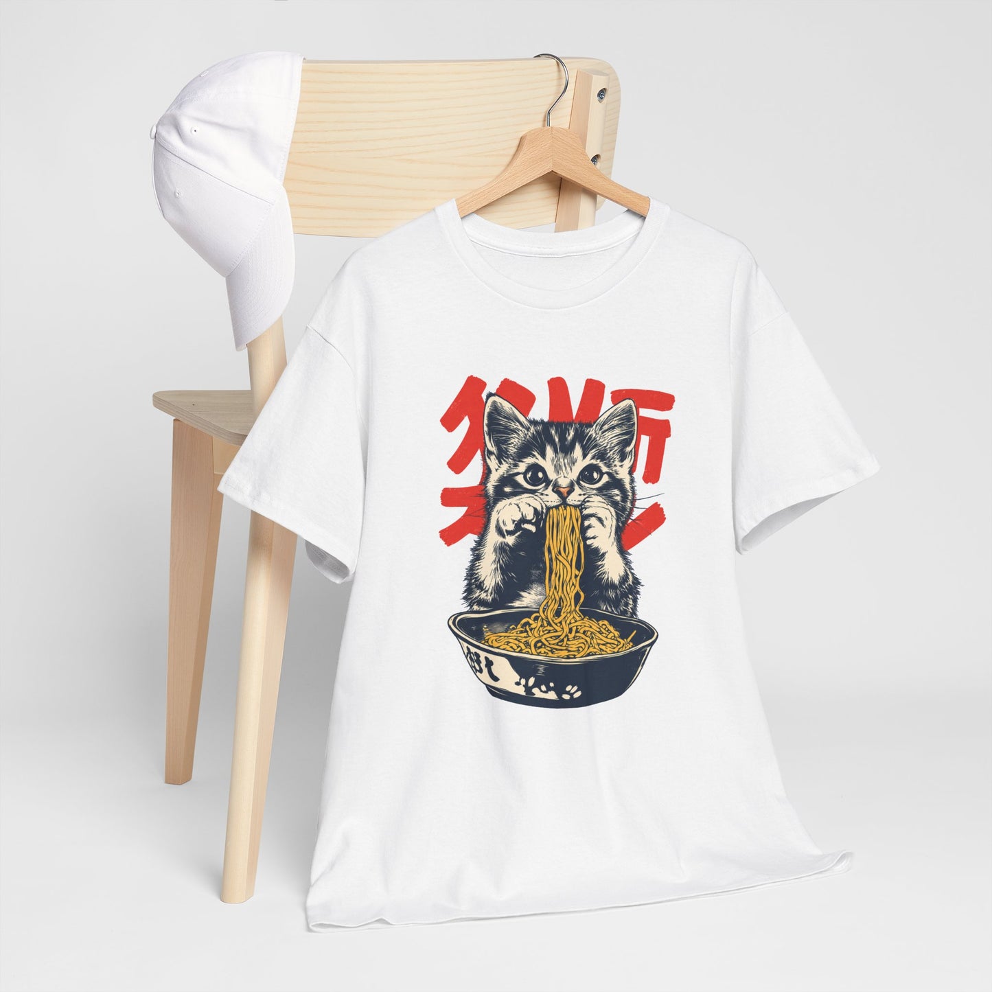 Tee Shirt Homme et Femme Chat Ramen Japonais Chaton Nouilles Humour Gourmand Cuisine Asiatique Idée Cadeau