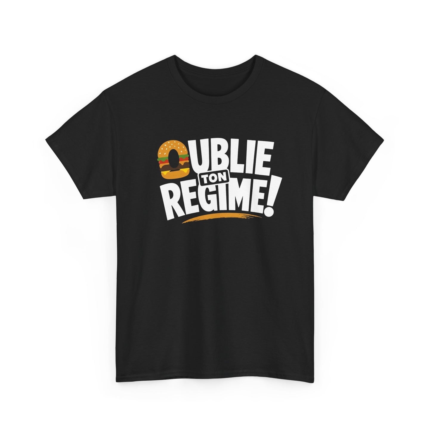 T-Shirt Oublie Ton Régime Homme Femme – Tee Shirt Humour Burger – Cadeau Gourmand Drôle Noir Blanc Gris