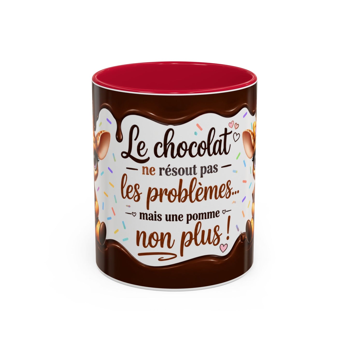 Tasse Le Chocolat Ne Résout Pas Les Problèmes Mais Une Pomme Non Plus – Mug Humour Chocolat Girafe – Cadeau Original Femme 325ml