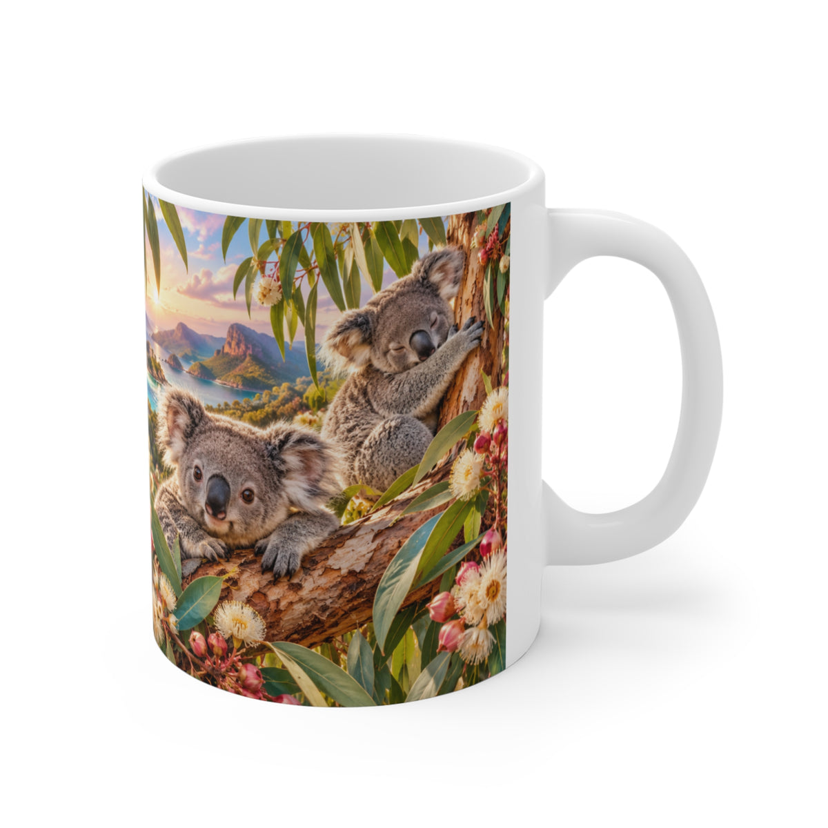 Mug Famille de Koalas dans les Eucalyptus – Tasse Animaux d’Australie avec Paysage Nature – Cadeau Original Amoureux des Koalas