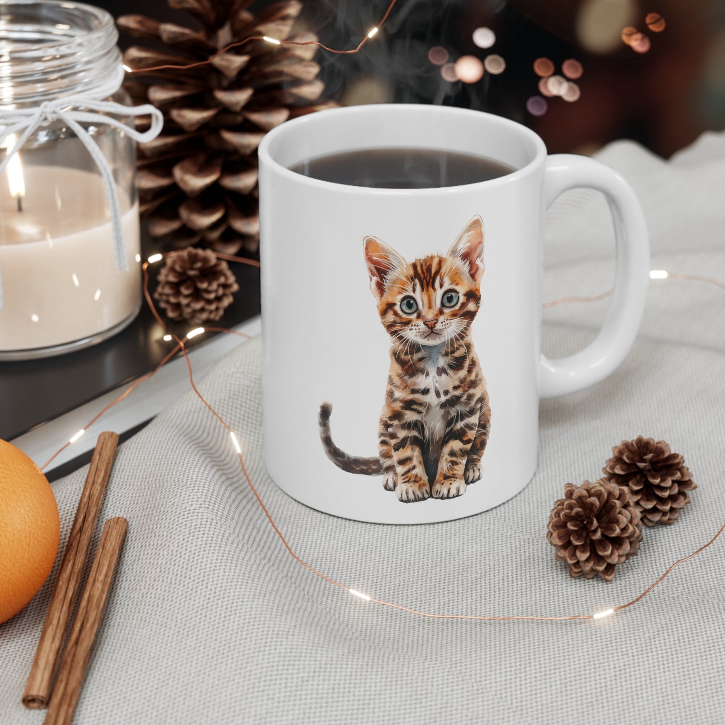 Mug Chaton Tigré Aquarelle – Tasse Céramique 325 ml – Design Félin Artistique et Mignon