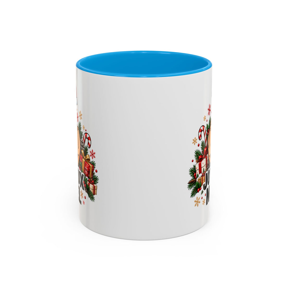 Mug Humour Noël « Joyeux Noël » – Tasse Geste Insolent avec Bonnet de Père Noël, Cadeaux et Sucre d’Orge – Cadeau Drôle Homme Femme