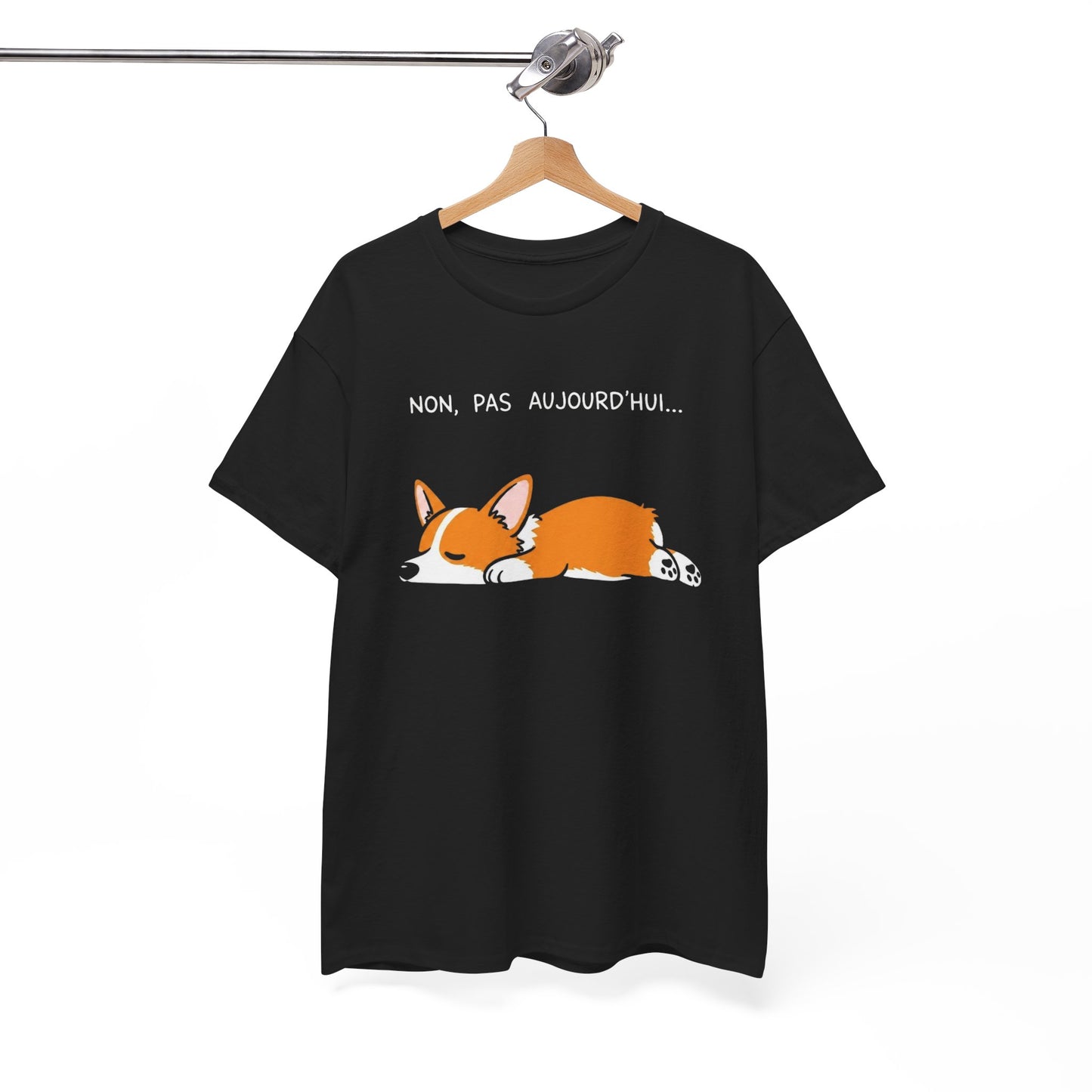 Tee-Shirt Non, Pas Aujourd’hui Homme et Femme – Corgi Endormi Humour Flemme Fatigue Cadeau Drôle