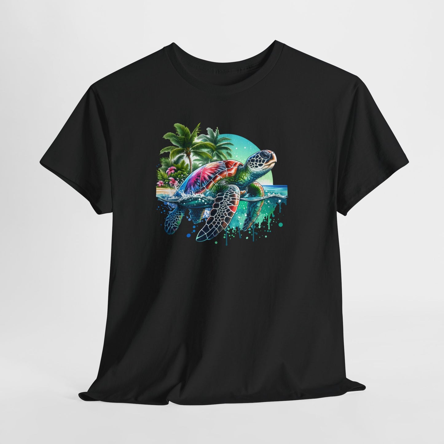 Tee Shirt Tortue de Mer Tropicale – Plage Palmiers Océan – Cadeau Amoureux de la Mer Blanc Gris Noir