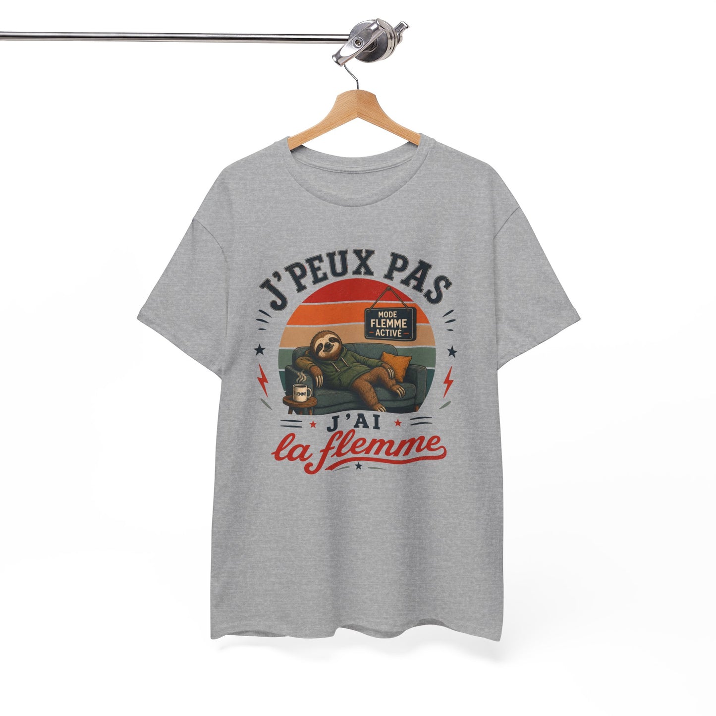 T-Shirt J’Peux Pas J’Ai La Flemme – Tee Shirt Humour Paresseux Vintage – Cadeau Détente Relaxation Repos Fainéant Homme Femme