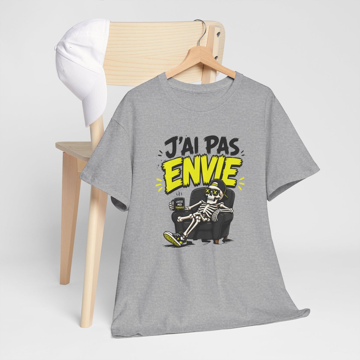 T-Shirt Humour J’ai Pas Envie – Tee Shirt Drôle Adulte Flemme Fatigue Travail Canapé Citation Fun Cadeau Collègue Homme Femme
