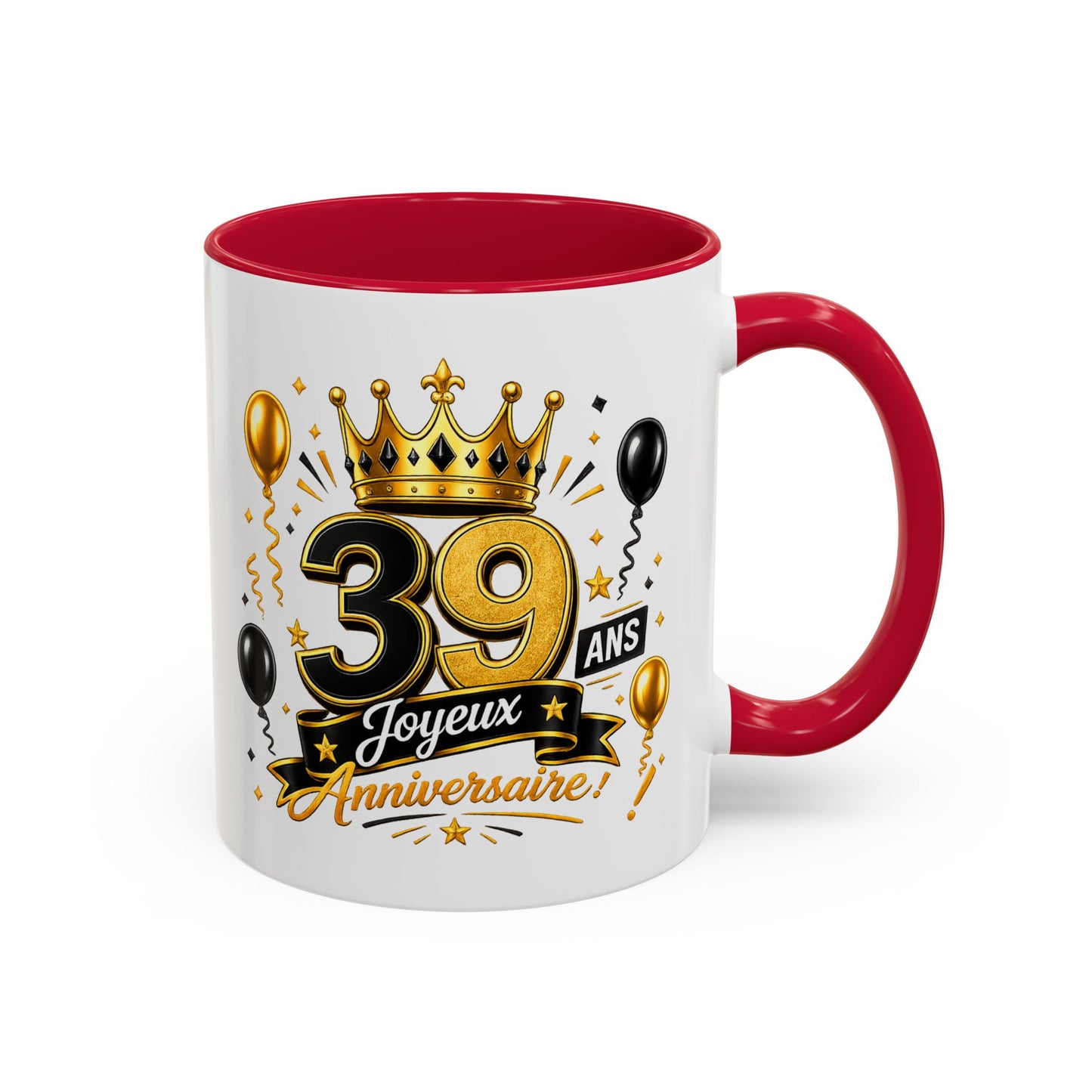 Mug Joyeux 39 Ans – Tasse Anniversaire 39 Ans – Cadeau Original pour Femme Homme – Idée Cadeau 39e Anniversaire Noir Bleu Rouge