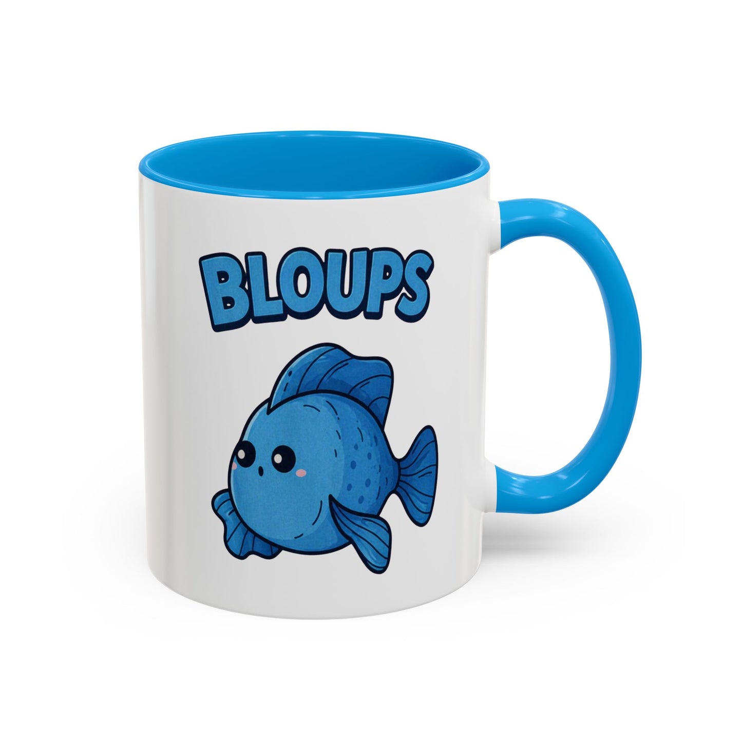Mug Poisson Bleu Kawaii Homme – Tasse Humour Bloups – Cadeau Original Drôle Animal Marin Café Thé 325ml