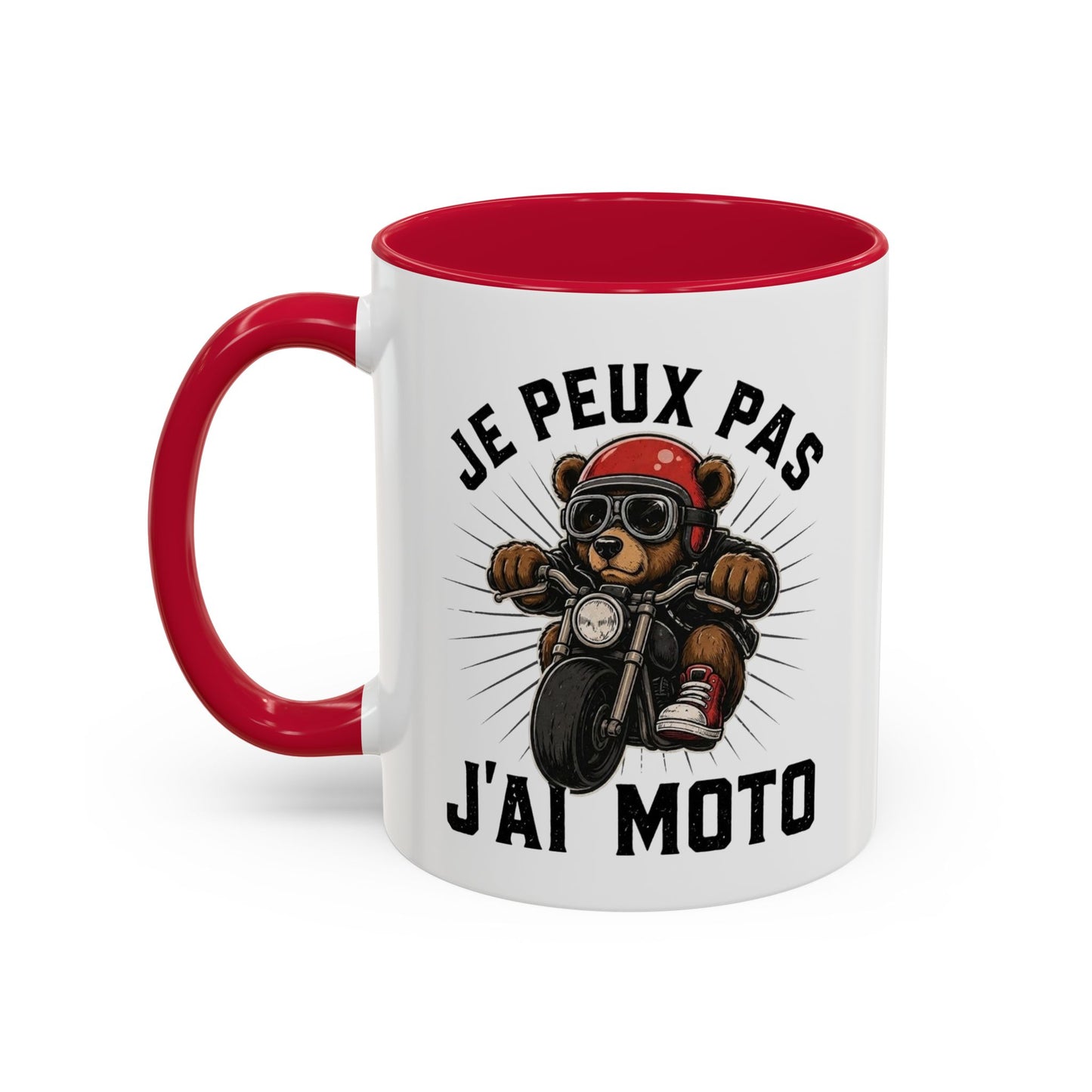 Mug Je Peux Pas J’ai Moto – Tasse Ours Motard Drôle Vintage – Cadeau Original Passionné de Moto et Biker – Céramique 325ml Noir Bleu Rouge