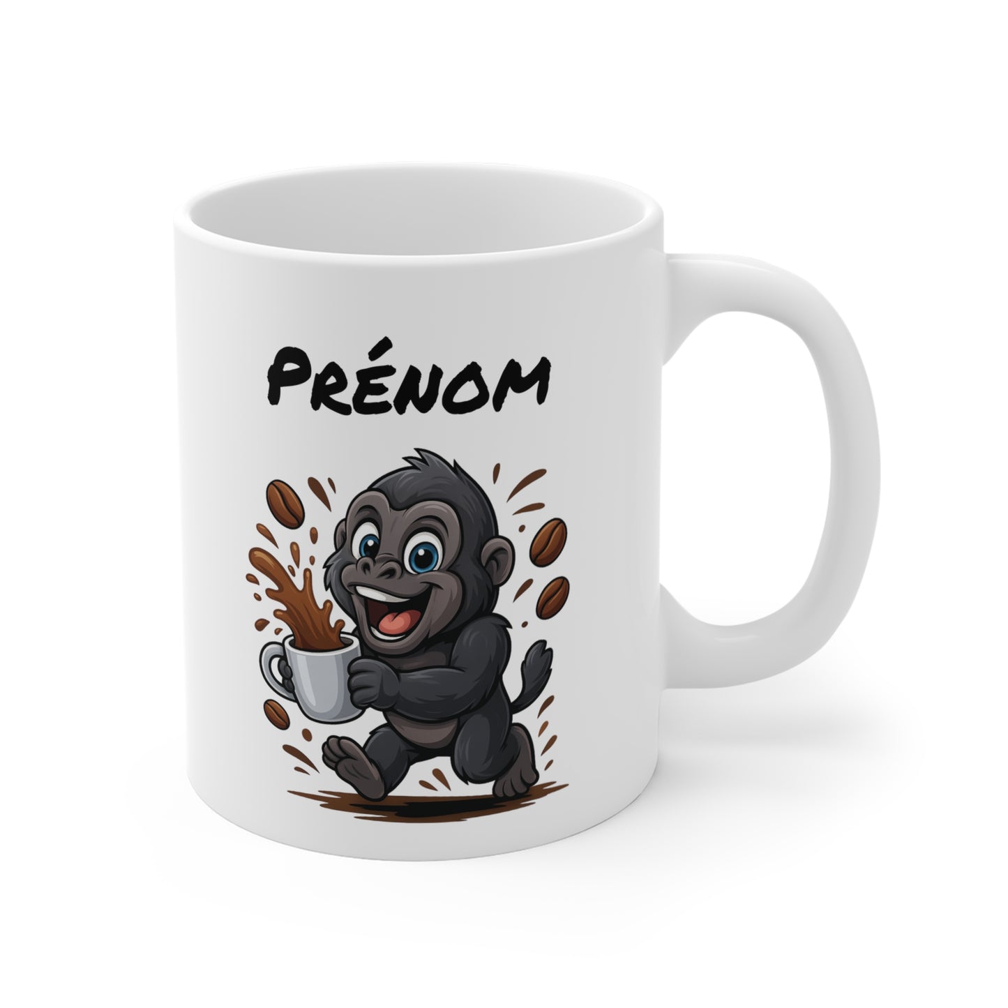 Tasse Personnalisable Gorille Café – Mug Prénom Animal Cartoon Céramique 325ml – Cadeau Original