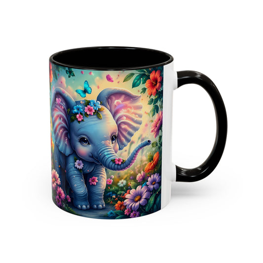 Tasse Bébé Éléphant Fleuri – Mug Éléphants Fantasy Colorés – Décoration Florale Mignonne 325ml