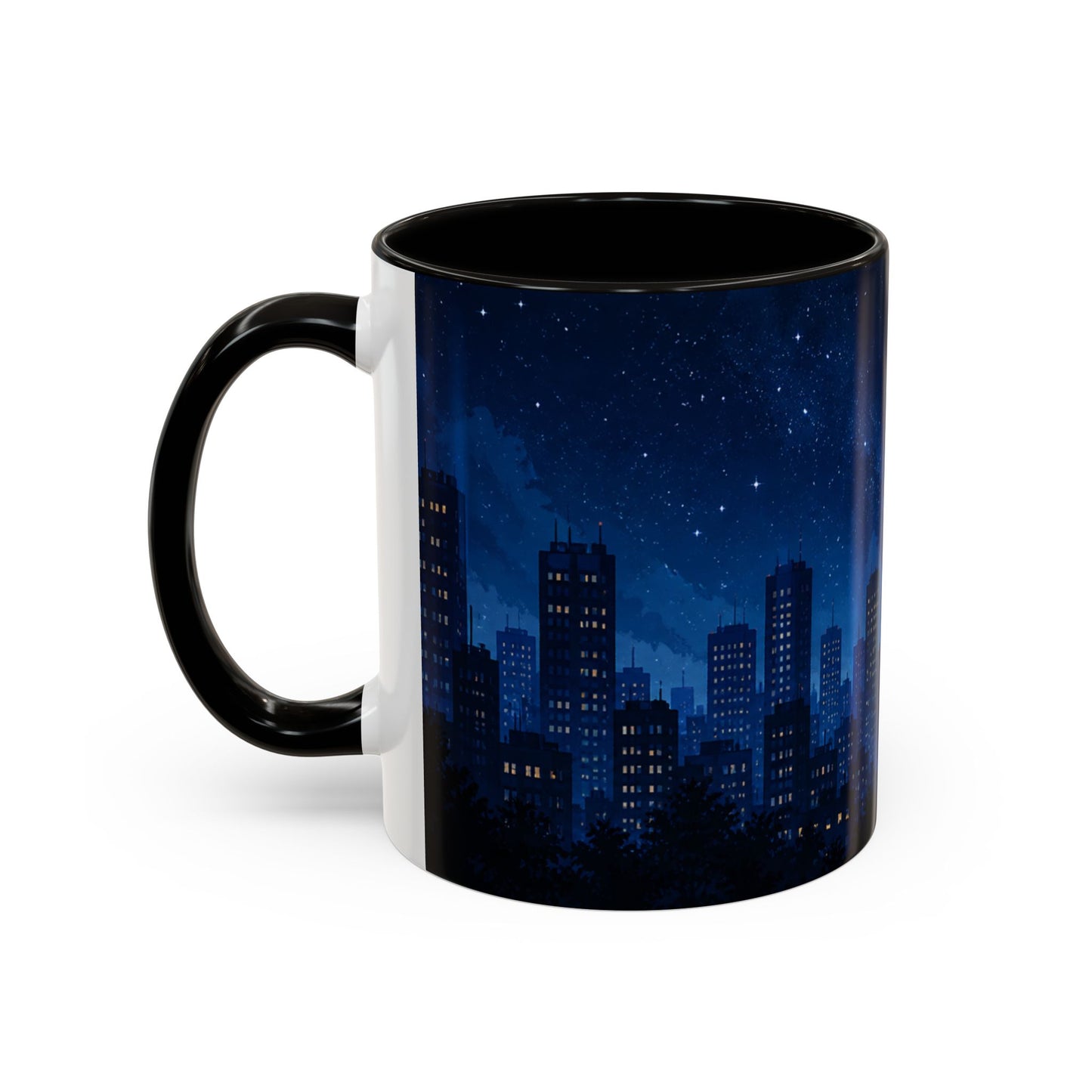 Tasse Ville de Nuit et Étoiles – Mug Skyline Urbain et Ciel Nocturne – Design Moderne Relaxant – Céramique 325ml