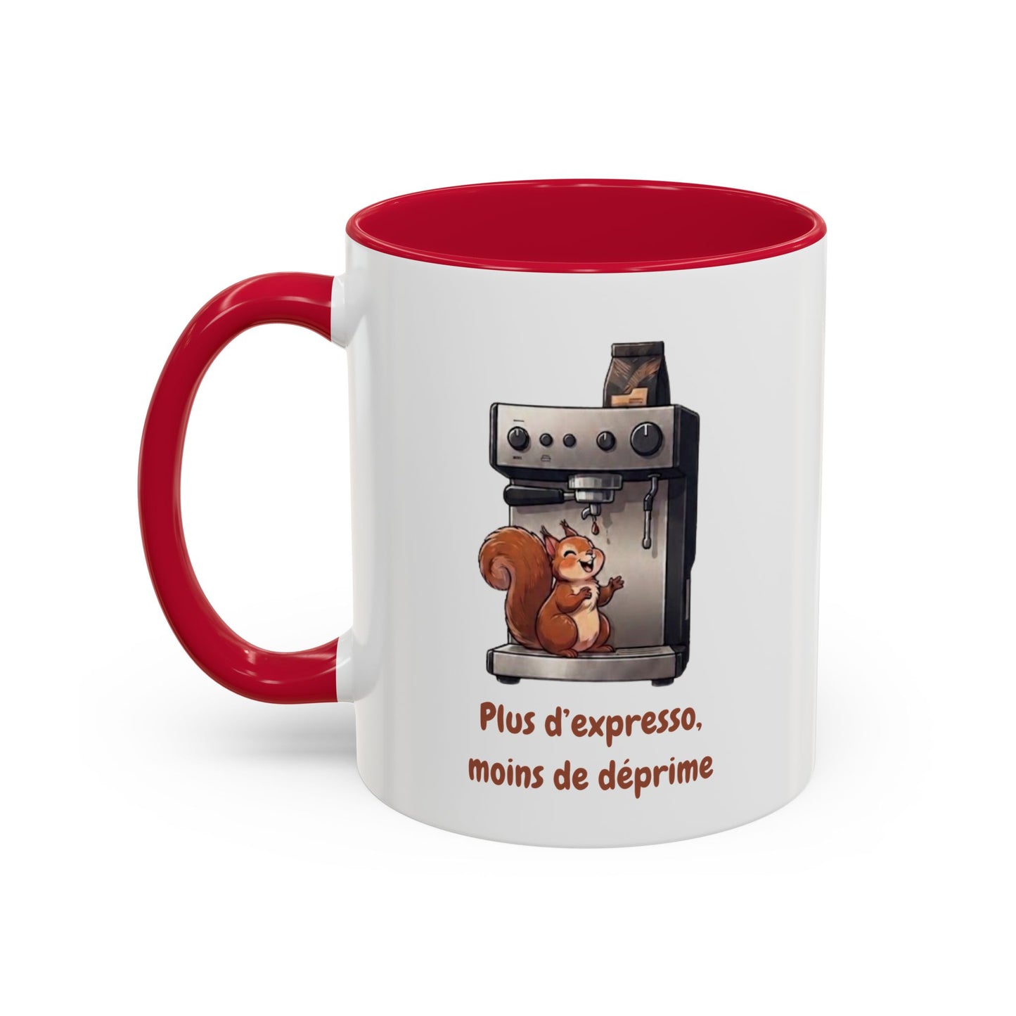 Tasse Drôle Café Plus d'Expresso Moins de Déprime – Mug Écureuil Machine à Café Homme Femme – Cadeau Amateur de Café Expresso Barista 325 ml