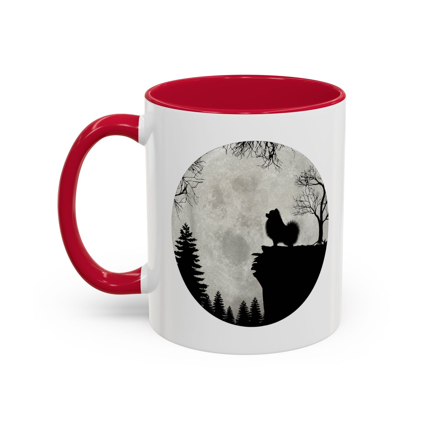Tasse Spitz Nain Homme et Femme – Mug Chien Silhouette Pleine Lune Forêt – Cadeau Original pour Amoureux des Chiens 325 ml