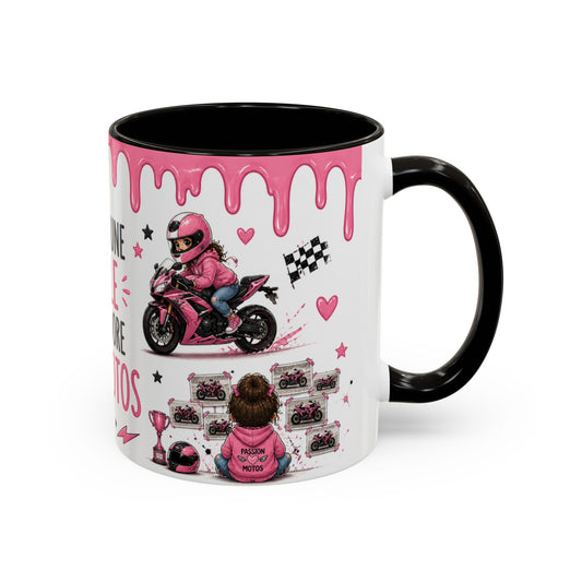 Tasse Juste Une Fille Qui Adore Les Motos – Mug Moto Rose Fille et Univers Racing Kawaii – Céramique 325ml