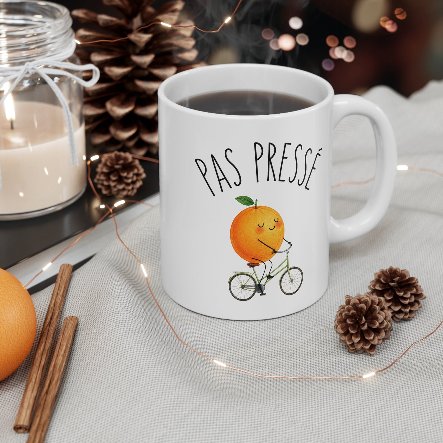 Tasse Pas Pressé – Mug Orange Mignonne À Vélo – Cadeau Humour Homme Femme 325ml