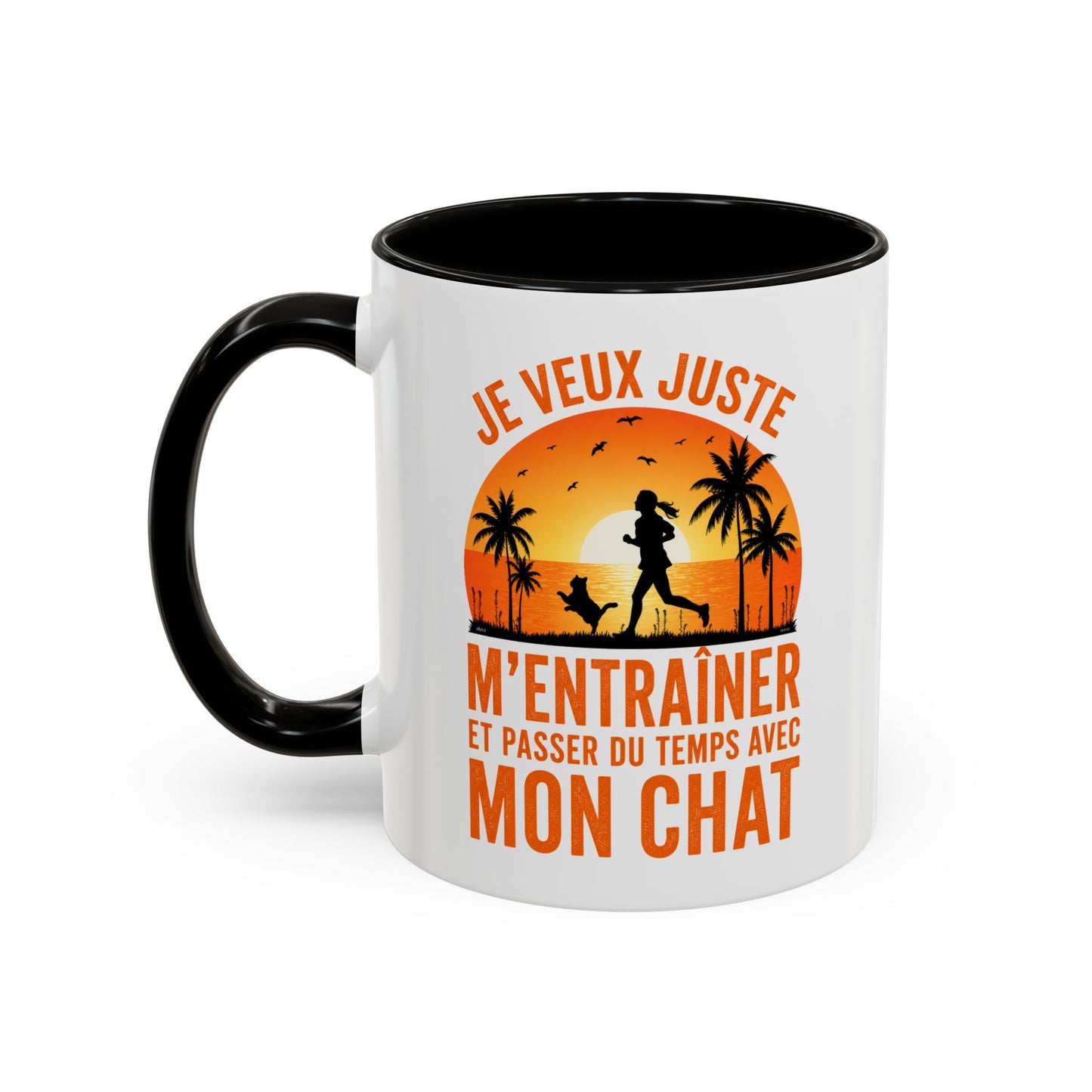 Mug Running Femme avec Chat – Tasse Course à Pied Jogging Sport – Cadeau Coureuse Amoureuse des Chats Noir Bleu Rouge