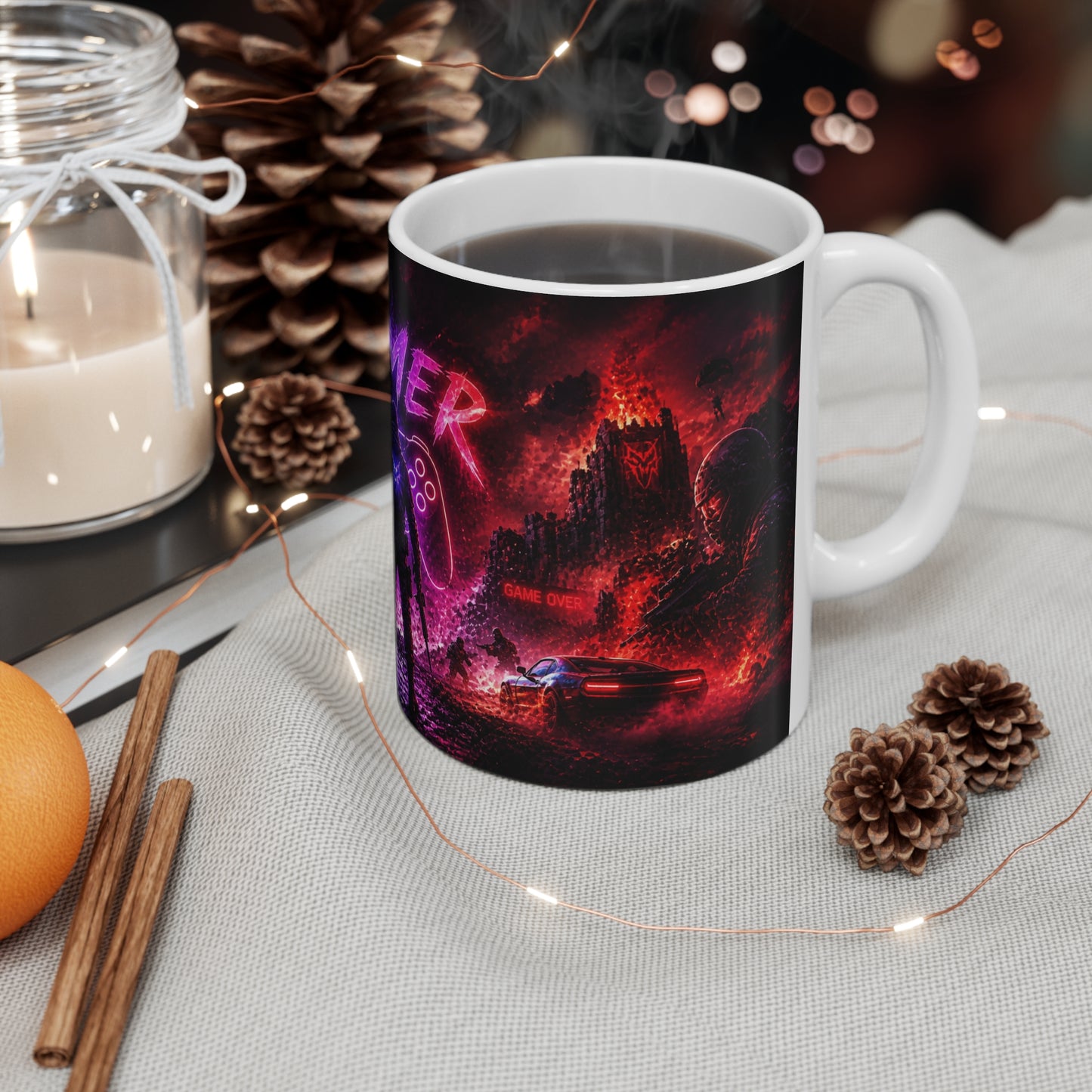Tasse Gamer Néon – Mug Gaming Futuriste – Cadeau Jeux Vidéo Homme Femme Enfant 325ml