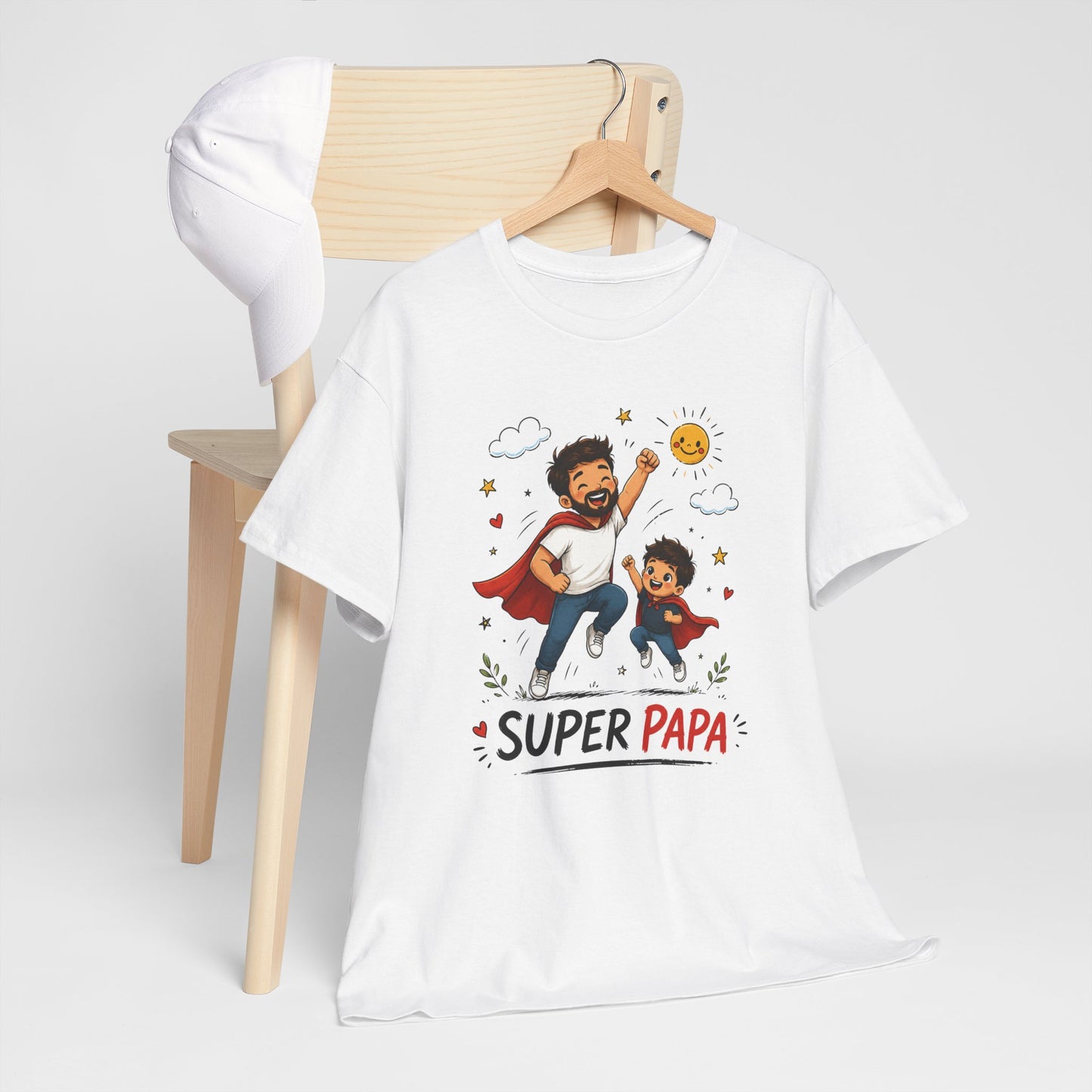 Tee-Shirt Super Papa – Cadeau Fête des Pères – Papa Héros avec Fils – Tee-Shirt Homme Amour Famille Père Enfant