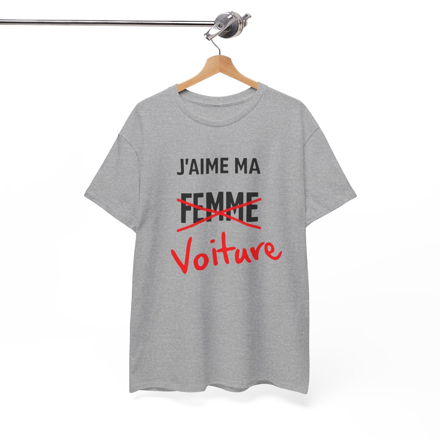 T-Shirt Humour J’aime ma Voiture – Tee Shirt Blague Adulte – Cadeau Drôle Homme Femme