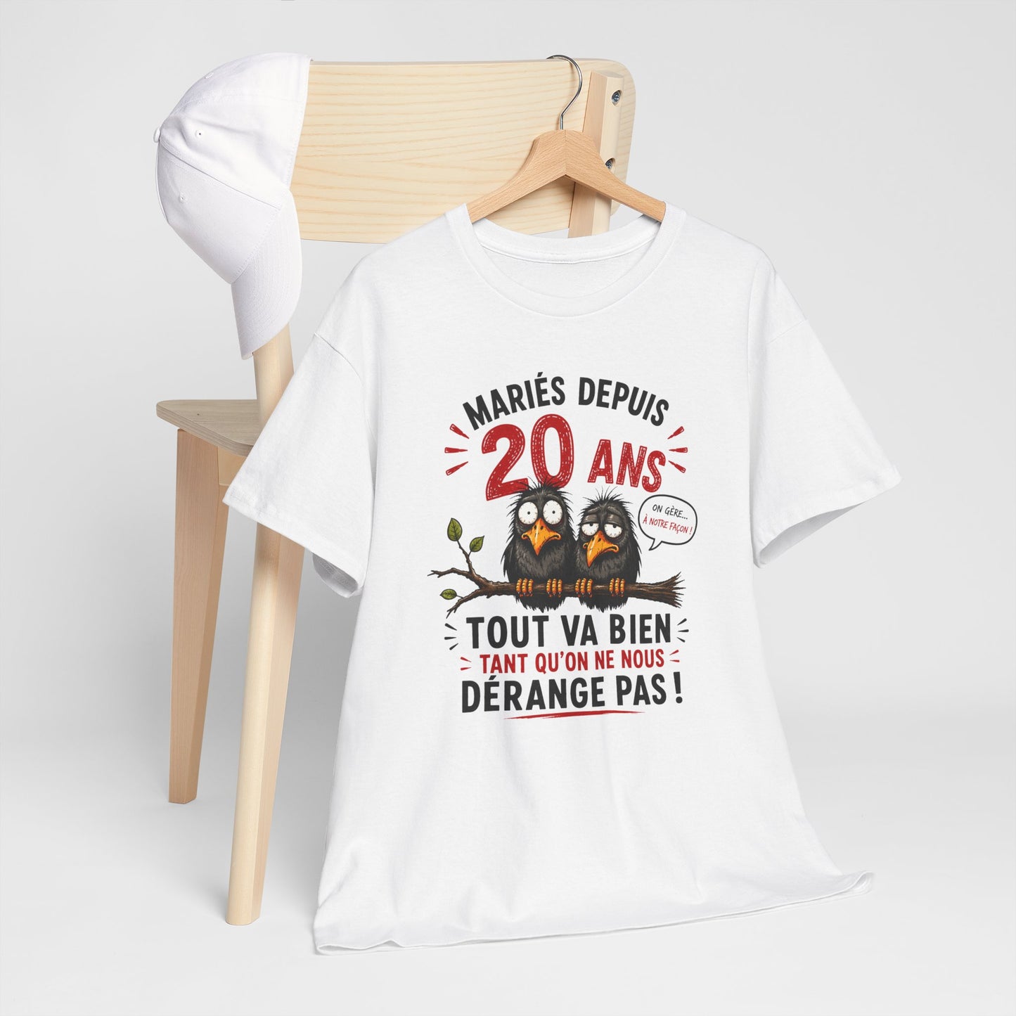 Tee-Shirt Homme Femme Mariés Depuis 20 Ans – Cadeau Anniversaire de Mariage Noces de Porcelaine – Humour Couple Original