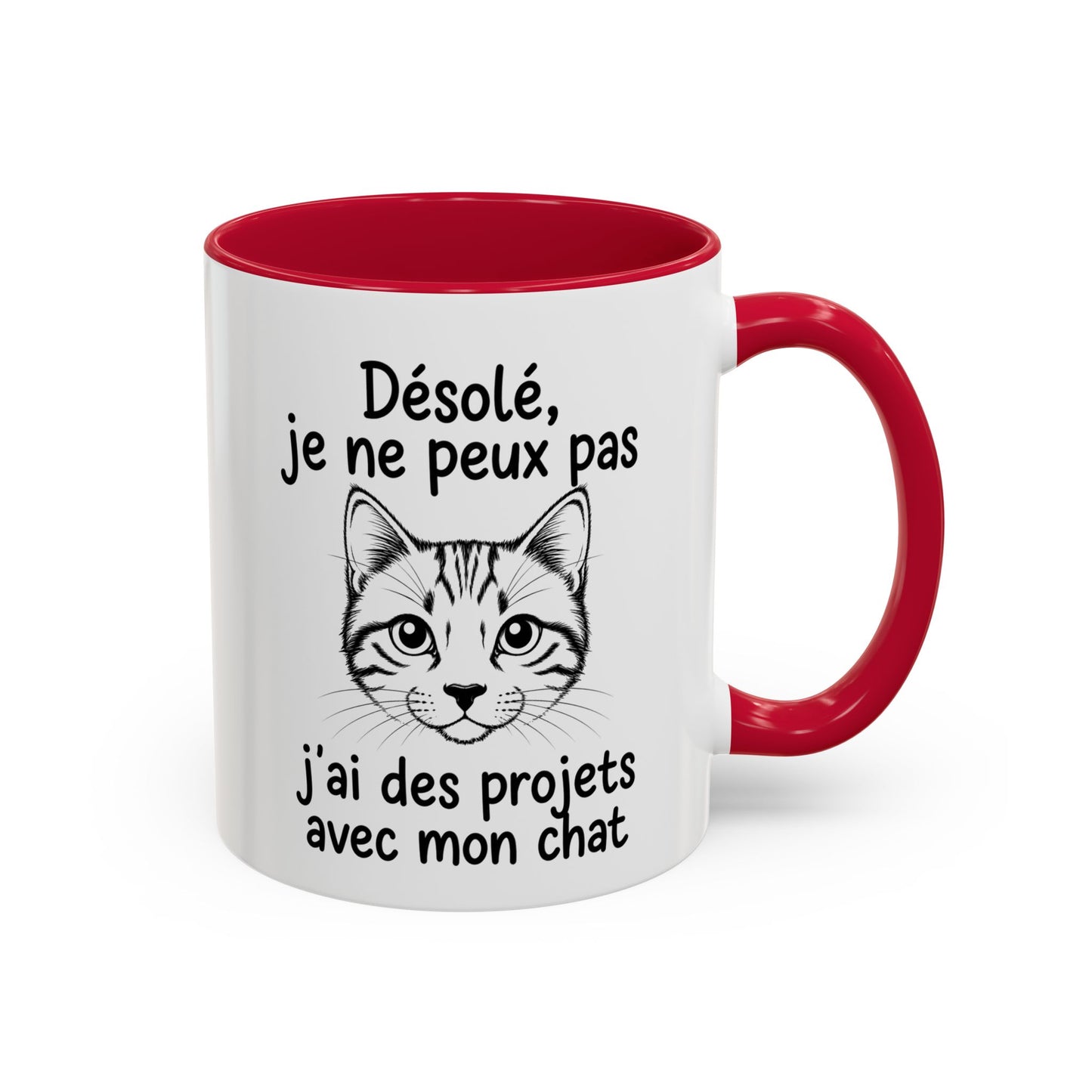 Tasse Chat Homme et Femme – Désolé je ne peux pas j'ai des Projets avec mon Chat – Mug Humour  – Cadeau Original pour Amoureux des Chats – 325 ml