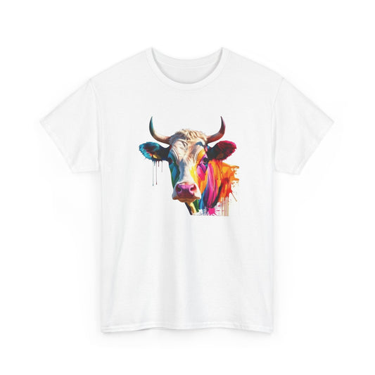 T-Shirt Vache Colorée Adulte – Cow Color Splash Art – Tee Shirt Animal Fun Moderne Noir Blanc Gris Cadeau Original
