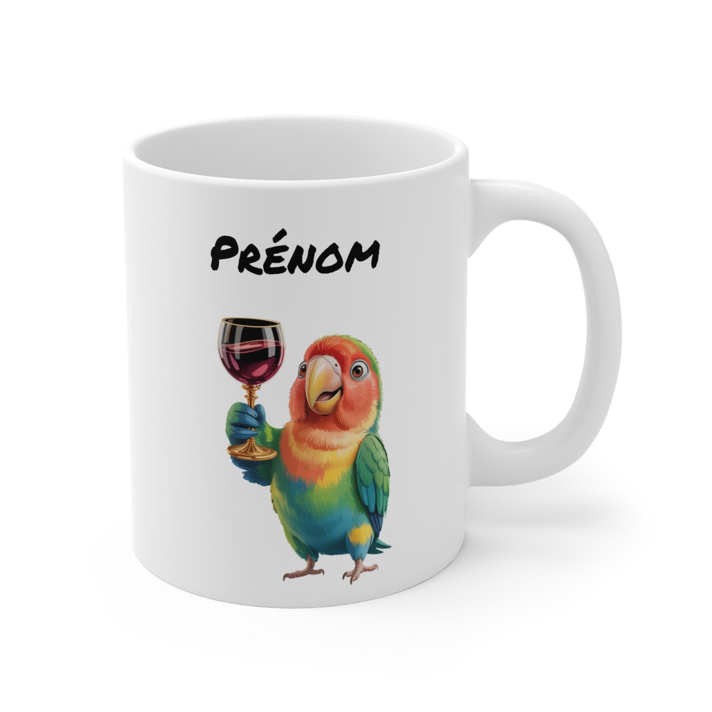 Tasse Personnalisable Perroquet et Verre de Vin – Mug Humour Tropical Coloré – Cadeau Original Amoureux du Vin 325ml