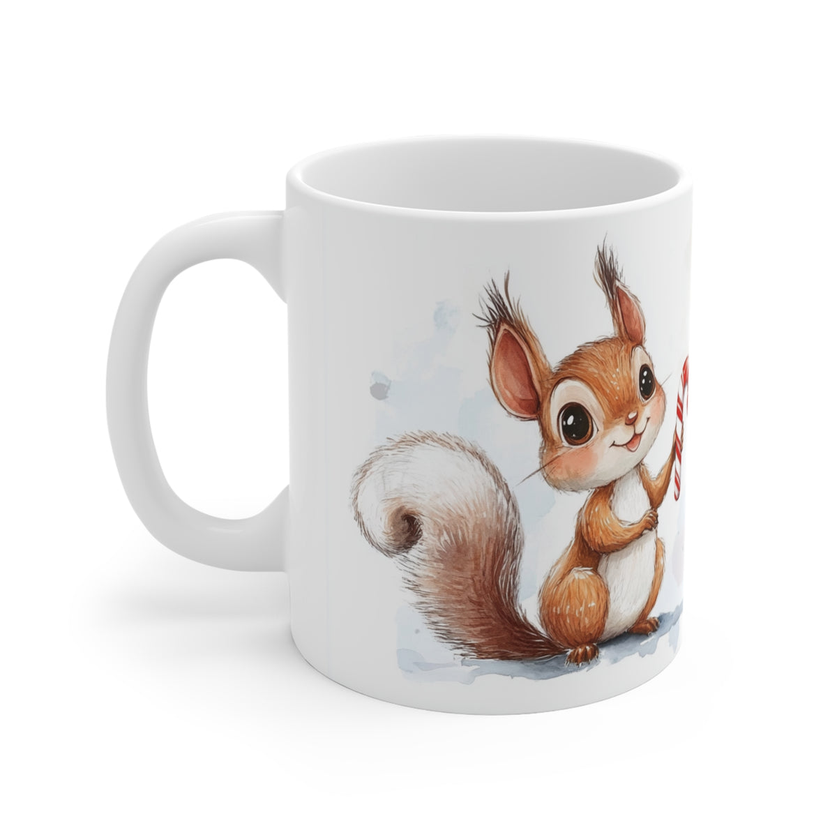 Mug Écureuil et Bonhomme de Neige – Tasse de Noël avec Sucre d’Orge Style Aquarelle – Cadeau Original Hiver Homme Femme