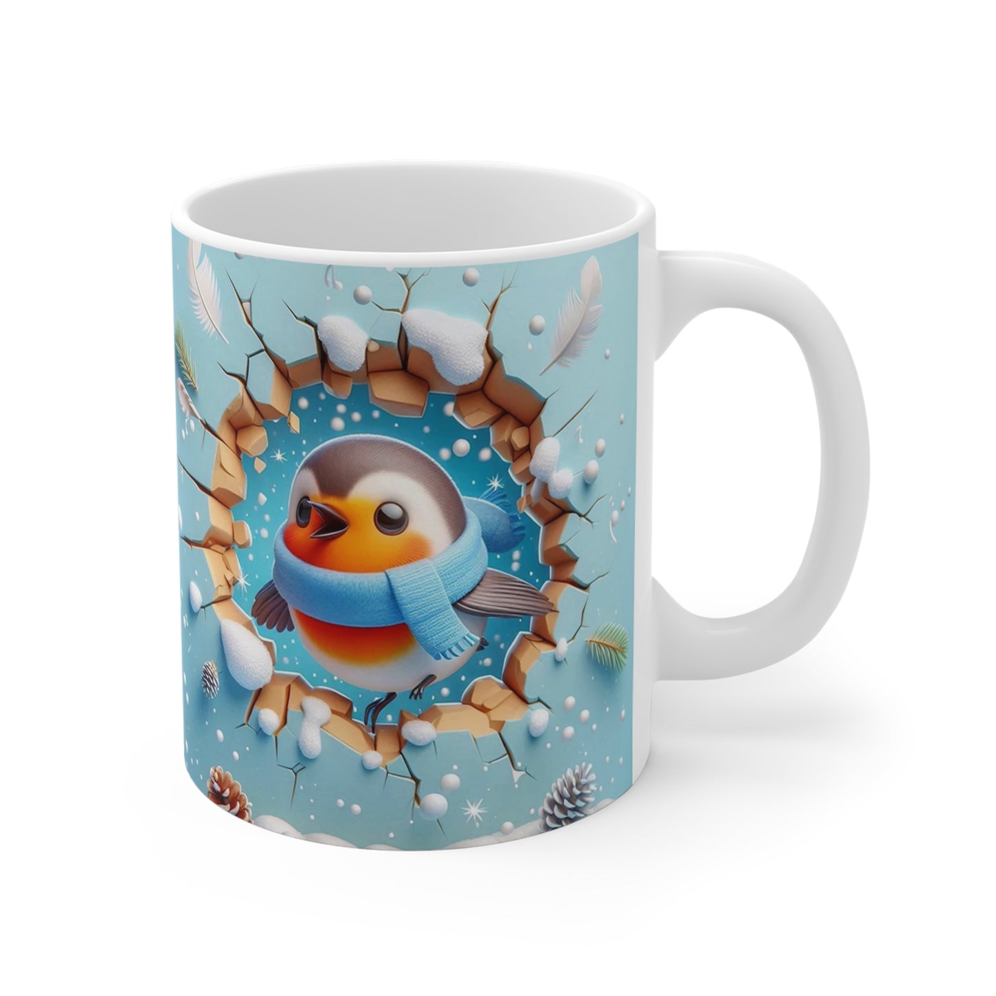 Tasse Rouge-Gorge Mignon – Mug Céramique 325ml – Cadeau Hiver Oiseau Nature Festif