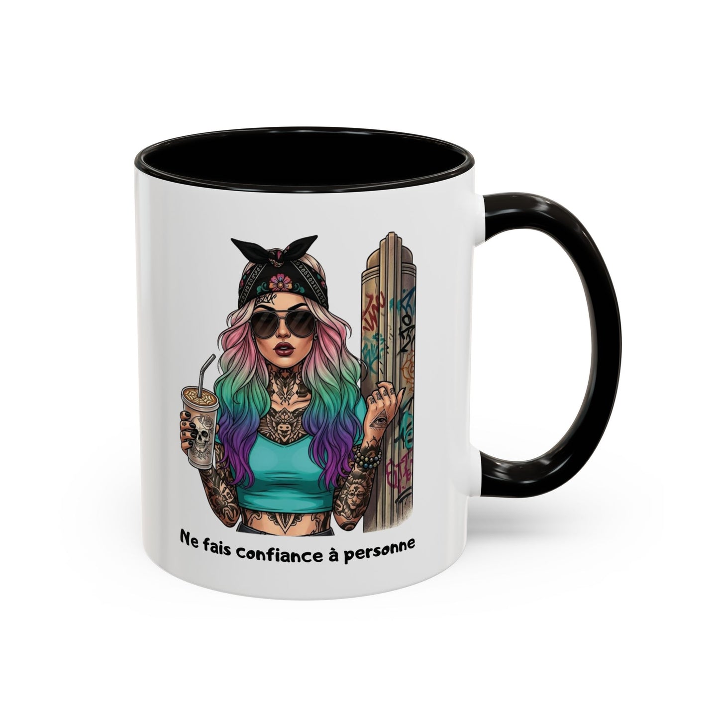 Tasse Femme Tattoo Street Art 325ml – Mug Céramique Design Urbain Coloré Cheveux Multicolores