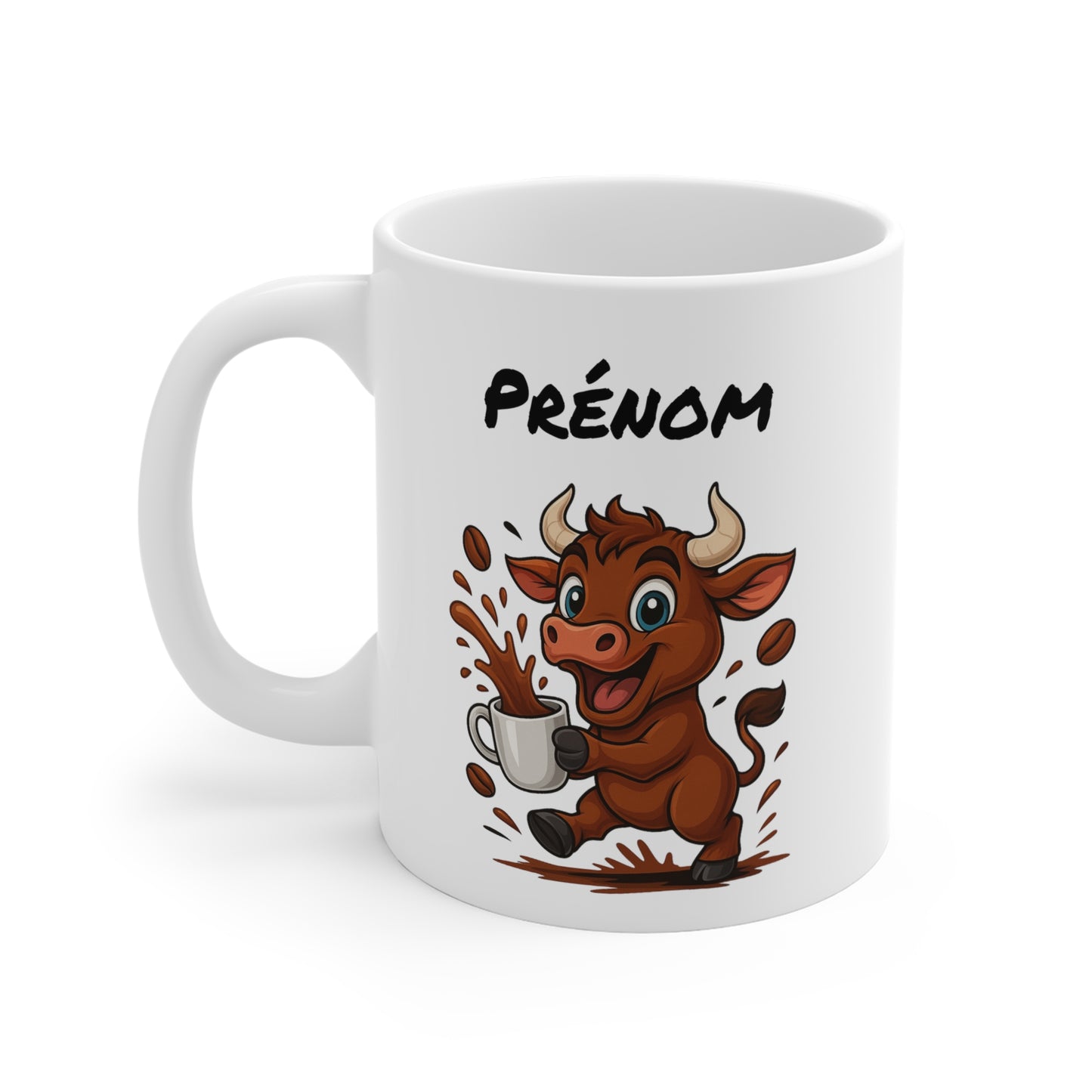 Tasse Personnalisable Taureau Café – Mug Prénom Animal Cartoon Céramique 325ml – Cadeau Original