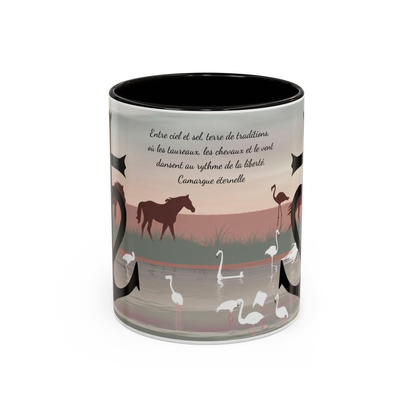 Mug Camargue Éternelle – Tasse Chevaux Camargue Flamants Roses Croix Camarguaise – Cadeau Tradition Camarguaise 325ml