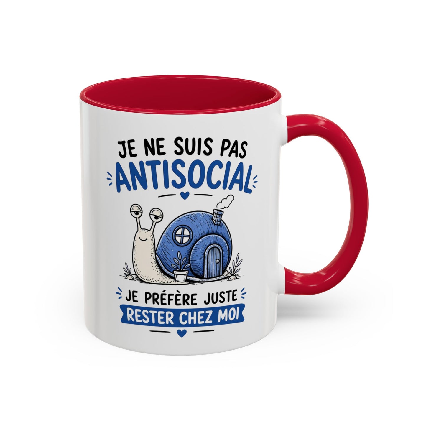 Mug Humour Introverti – Je Ne Suis Pas Antisocial Je Préfère Rester Chez Moi – Tasse Drôle Escargot – Cadeau Original Céramique 325ml Noir Bleu Rouge