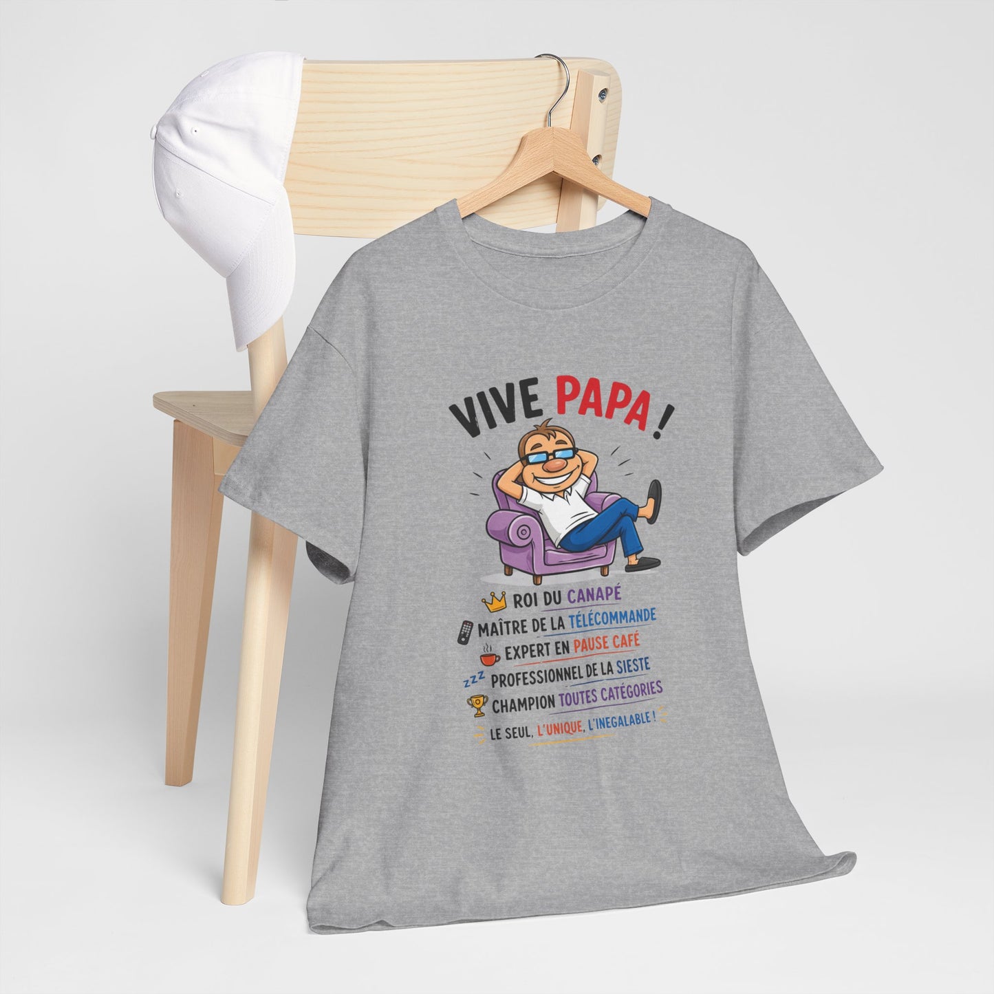 T-Shirt Vive Papa Homme – Tee Shirt Humour Papa Canapé Télécommande – Cadeau Fête des Pères Papa Cool Noir Blanc Gris