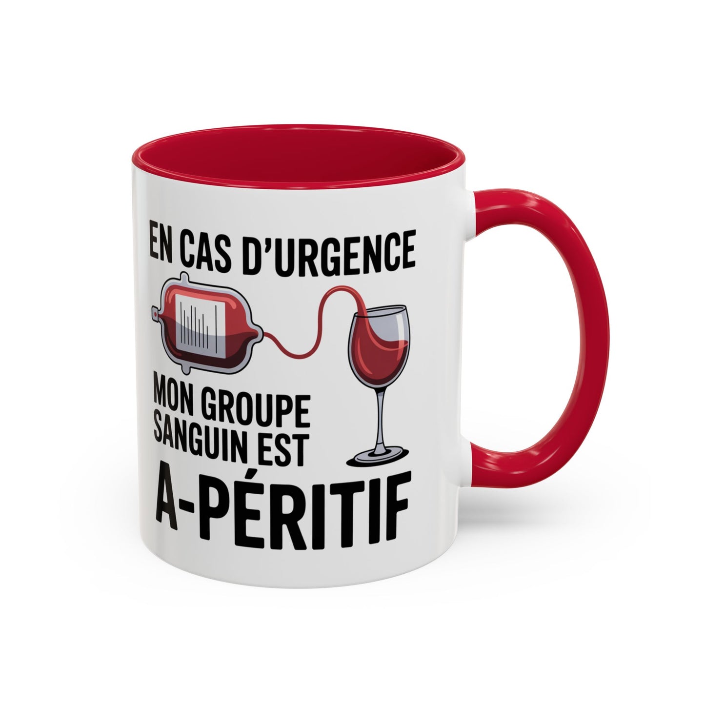 Mug Vin Humoristique – Tasse Apéro Groupe Sanguin Apéritif – Cadeau Amoureux du Vin – Céramique 325ml Noir Bleu Rouge