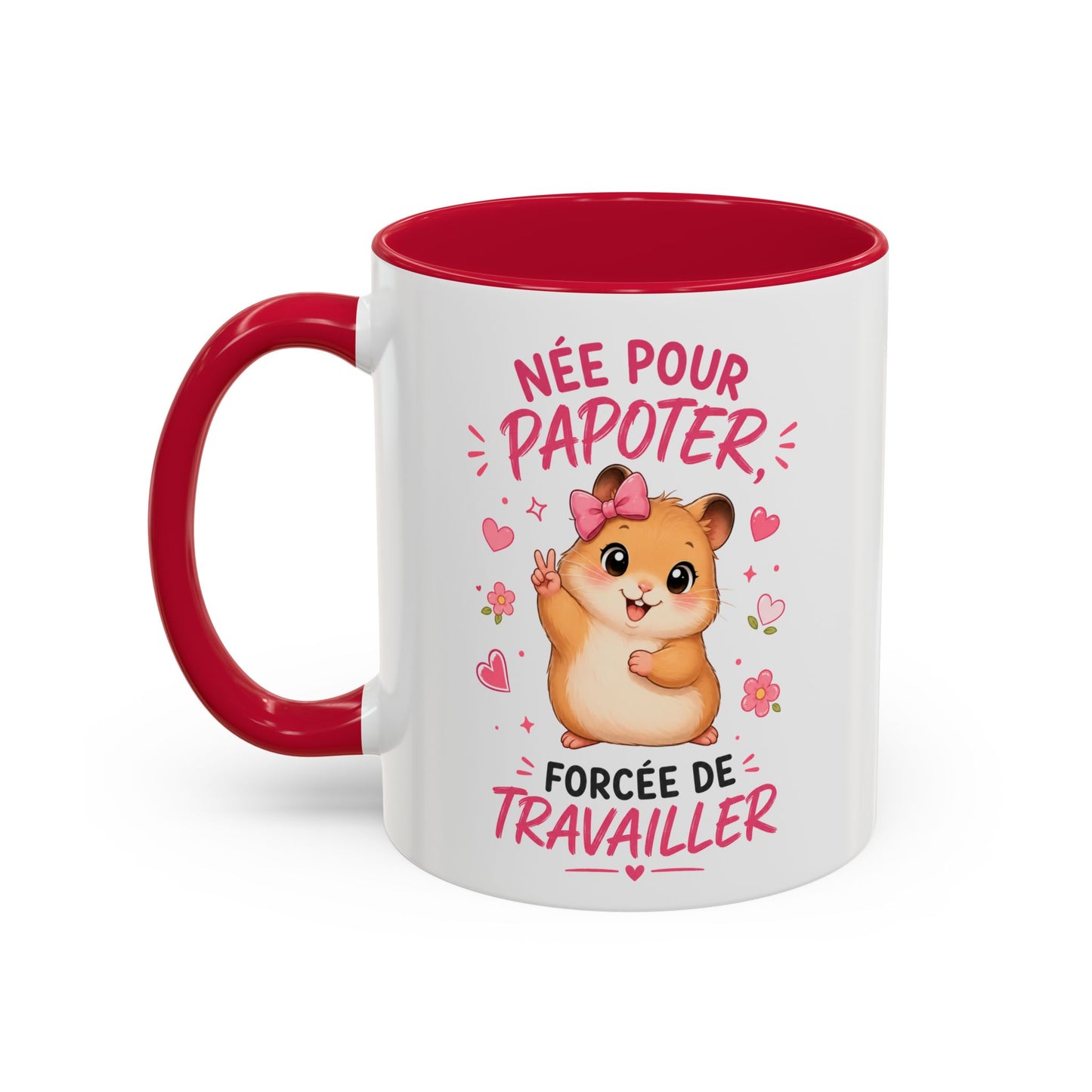 Tasse Née Pour Papoter Forcée de Travailler – Mug Humour Femme Hamster Mignon – Cadeau Collègue 325ml