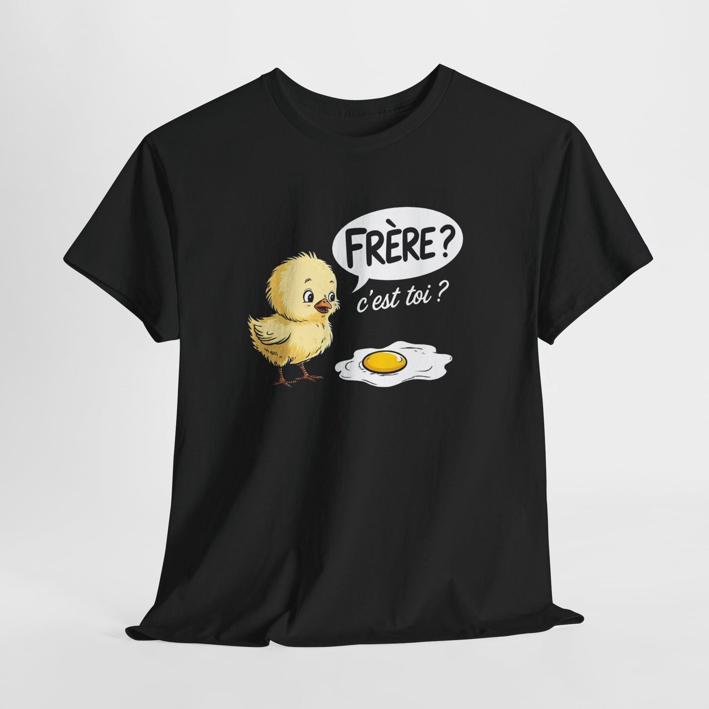 T-Shirt Humoristique Poussin Homme Femme – Tee Shirt Drôle Jeu de Mot Œuf Frère – Cadeau Fun Noir Blanc Gris